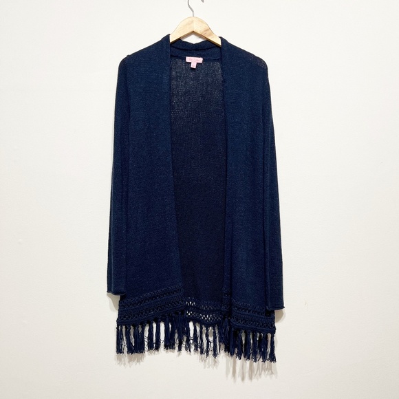 Lilly Pulitzer Tatum Knit Stretch Open Front Cardigan Sweater True Navy Blue S - Picture 1 of 4